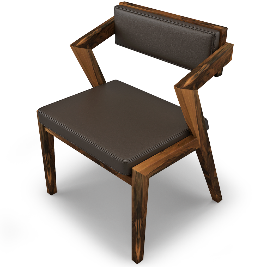 Vernazza Dining Chair with modern wooden frame and dark brown leather upholstery