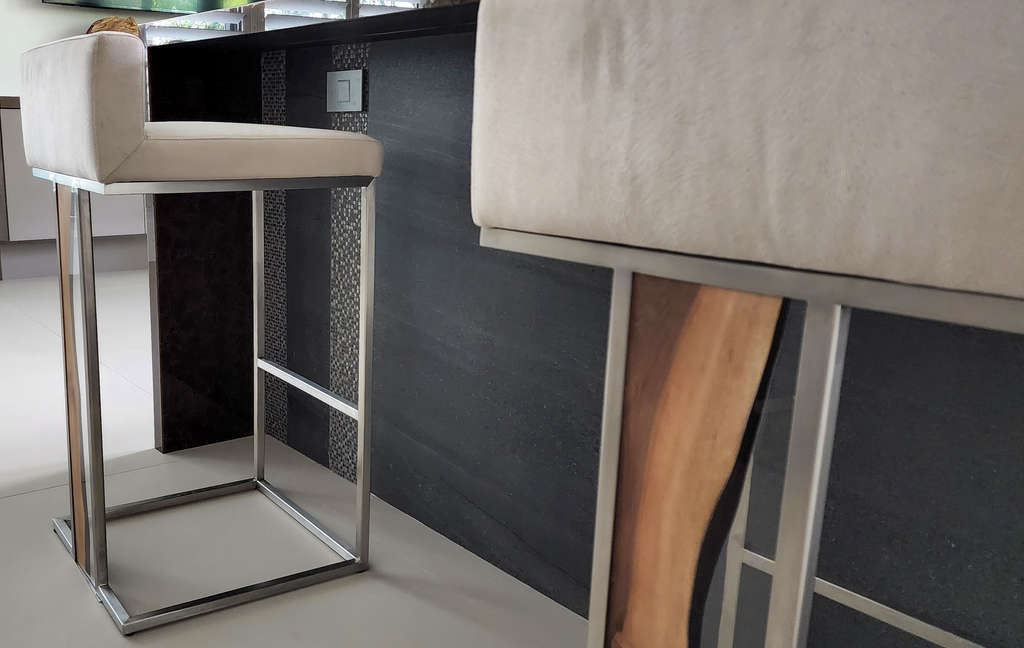 Modern Verona Counter Bar Stool with light upholstery and chrome base for counter height seating