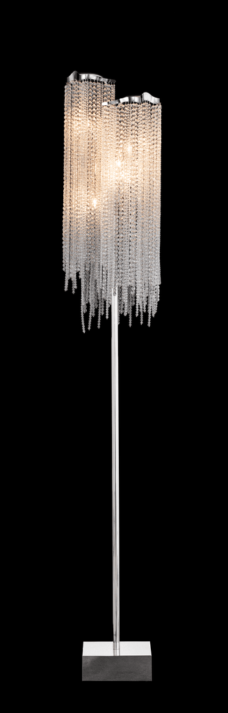 Victoria Floor Lamp with two-tiered silver chain shades and rectangular base
