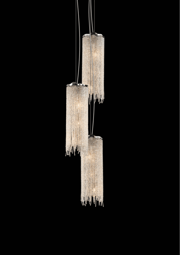 Victoria Hanging Lamp with three cascading cylindrical chain-link pendant lights