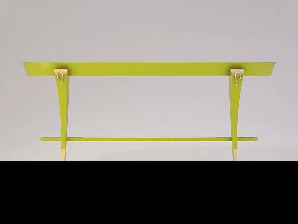 Modern bright green Vlm Cocktail Table with tapered legs and lower shelf