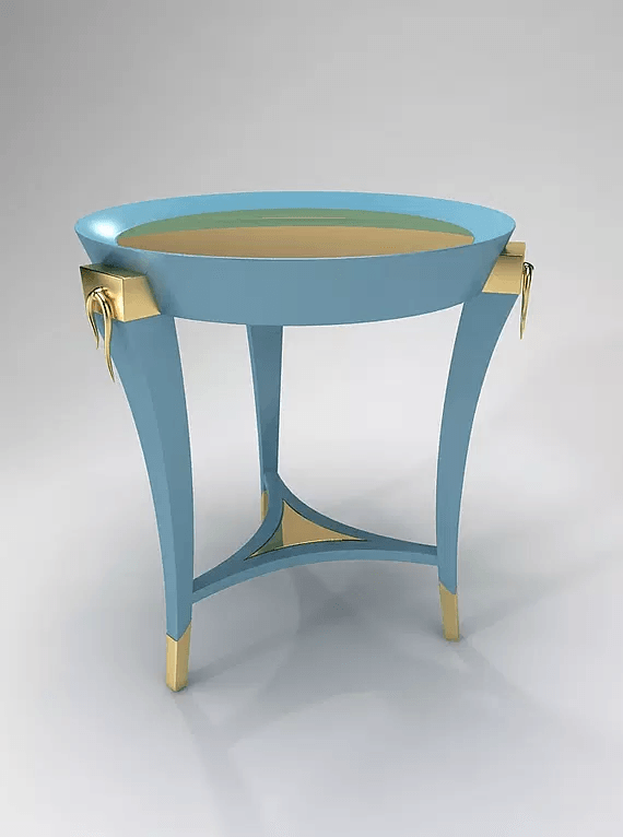 Vlm End Table with Pale Blue Accent, Gold-Lined Top, Golden Feet and Decoratives