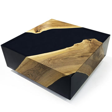 Black Monoblock Walnut Wood River Square Coffee Table - ARDITI